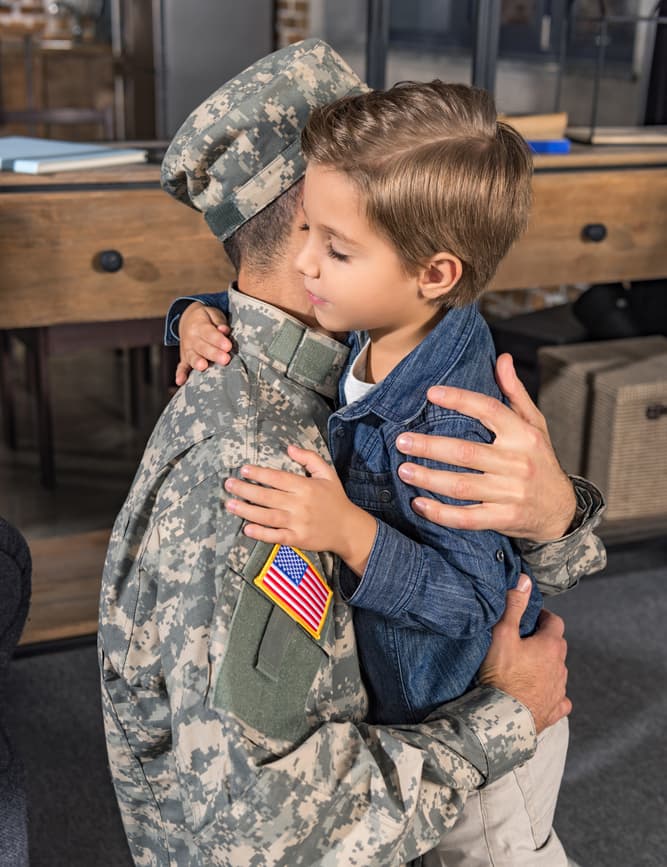 Military family embracing